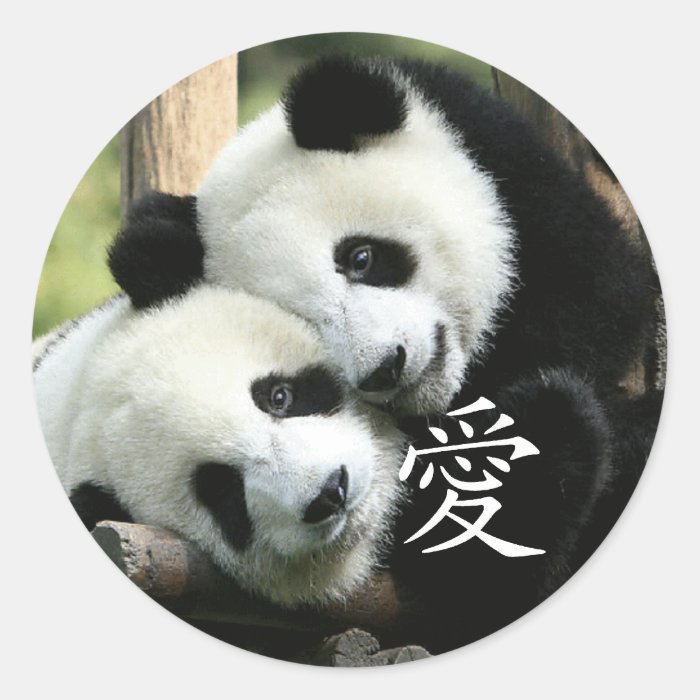 Chinese Loving Little Giant Pandas Round Stickers