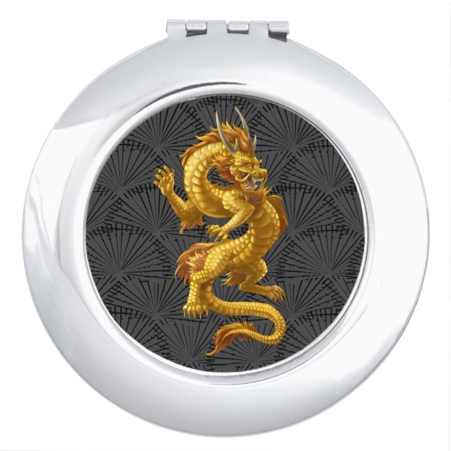 Chinese Lucky Gold Dragon Compact Mirror (Front)