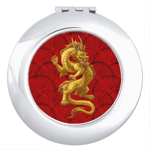 Chinese Lucky Gold Dragon Compact Mirror