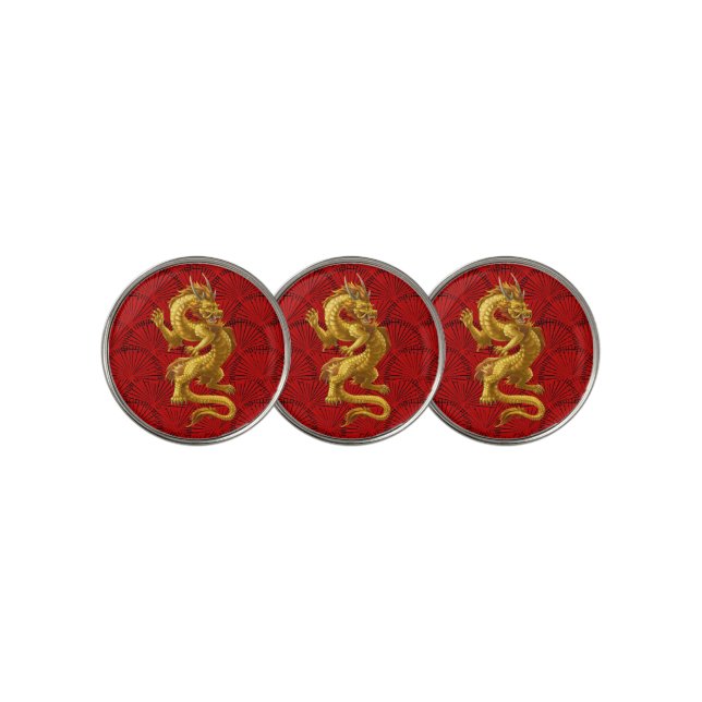 Chinese Lucky Gold Dragon Golf Ball Markers (3 Up)