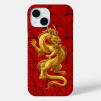 Chinese Lucky Gold Dragon iPhone 15 Phone Case
