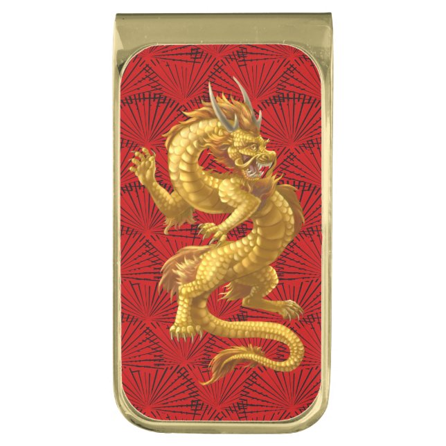 Chinese Lucky Gold Dragon Money Clip (Front Vertical)
