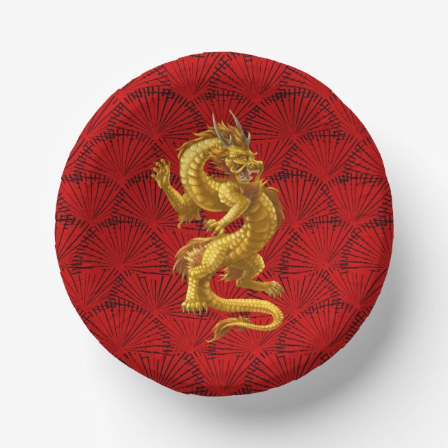 Chinese Lucky Gold Dragon Paper Bowls (Front)