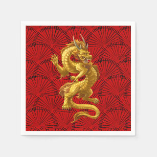 Chinese Lucky Gold Dragon Paper Napkins