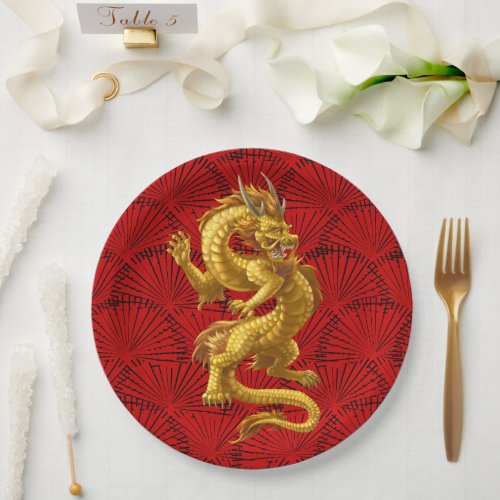 Chinese Lucky Gold Dragon Paper Plates