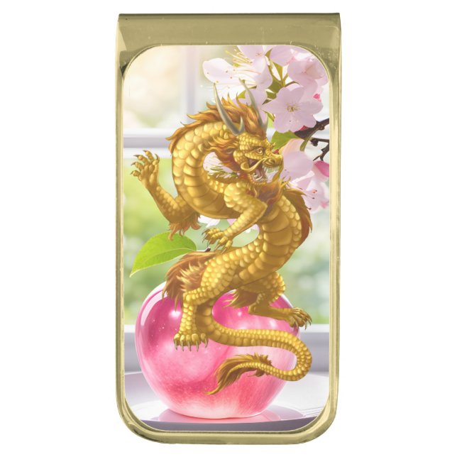 Chinese Lucky Gold Dragon Spring Money Clip (Front Vertical)