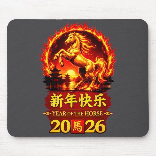 Chinese Lunar New Year 2026 Horse Fire Design  Mouse Pad (Front)