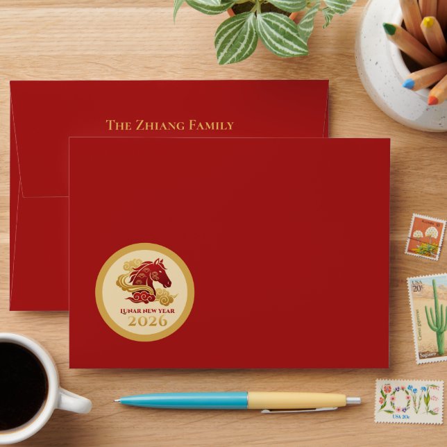 Chinese Lunar New Year 2026 Horse Red and Gold Envelope (Desk)