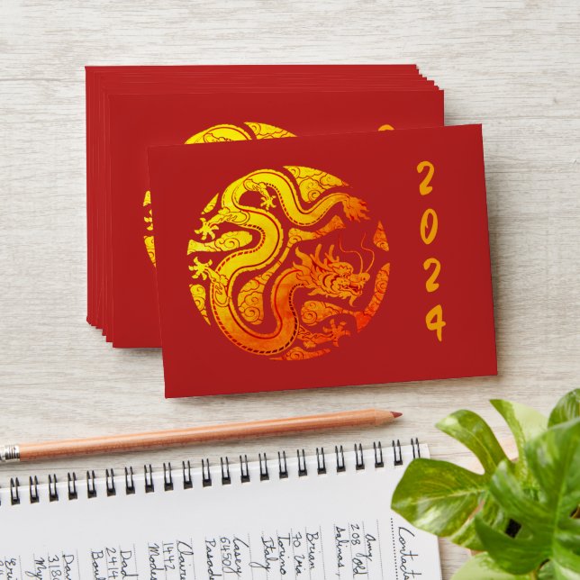 Chinese Lunar New Year 24 Gold DRAGON Burgundy Red Envelope (Stacked)