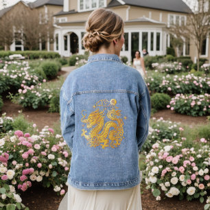 Chinese Lunar New Year Dragon 2024 Bold Gold Foil Denim Jacket