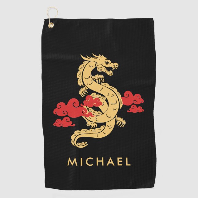 Chinese Lunar New Year Dragon 2024 Personalized Golf Towel (Front)