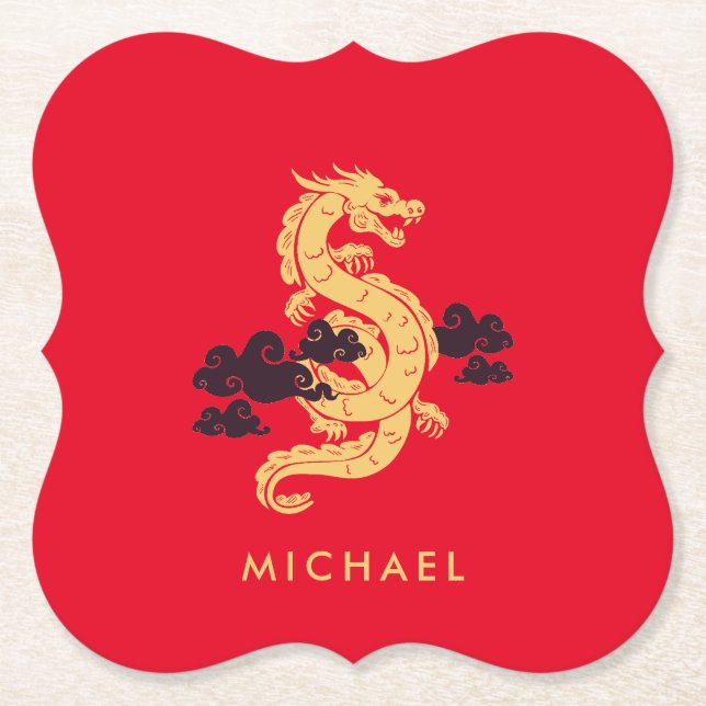 Chinese Lunar New Year Dragon 2024 Personalized Paper Coaster (Front)