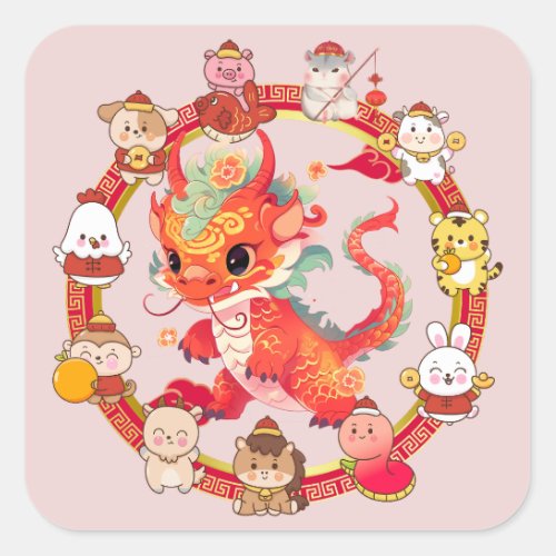 Chinese Lunar New Year Dragon 2 Square Sticker