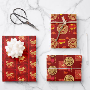 Chinese Lunar New Year Horse 2026 3WpS2 Wrapping Paper Sheets
