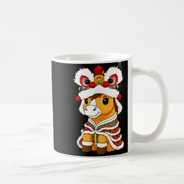 Chinese Lunar New Year Lion Dance Cute Horse China Coffee Mug (Right)