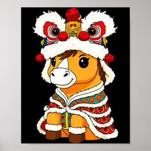 Chinese Lunar New Year Lion Dance Cute Horse China Poster