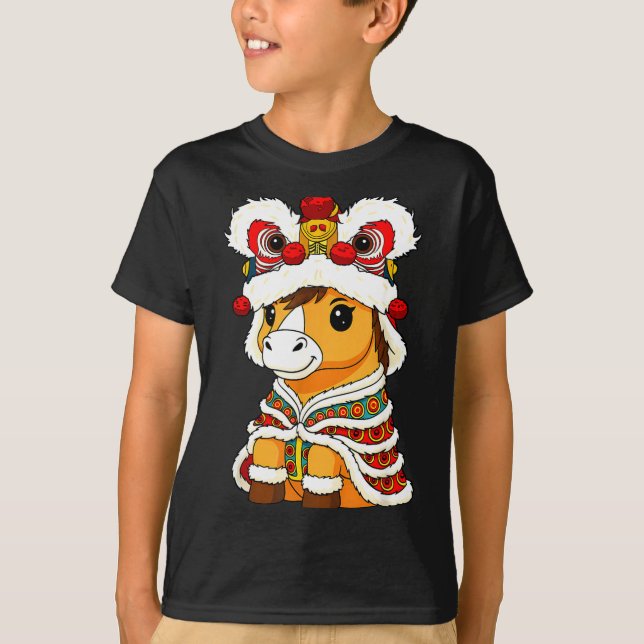 Chinese Lunar New Year Lion Dance Cute Horse China T-Shirt (Front)
