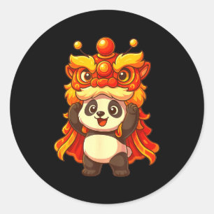Chinese Lunar New Year Lion Dance Cute Panda China Classic Round Sticker