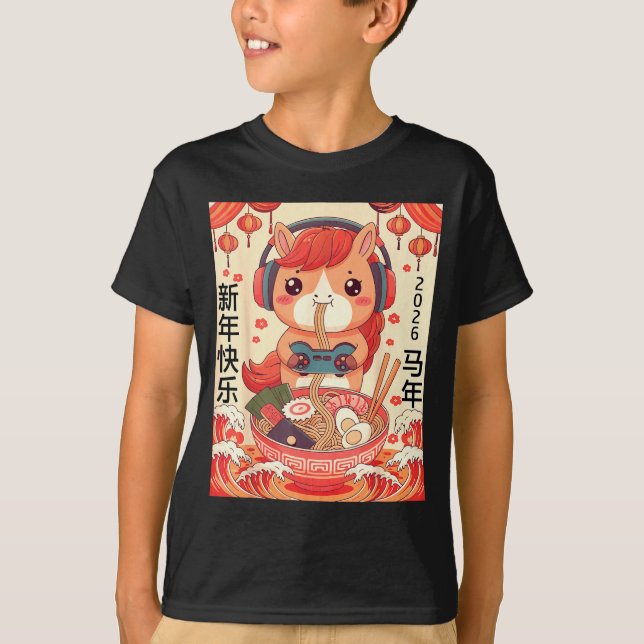 Chinese Lunar New Year Of The Horse 2026 Ramen Noo T-Shirt (Front)