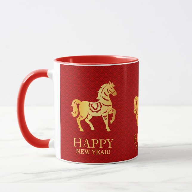 Chinese Lunar New year of the Horse 2026 Red Gold Mug (Left)