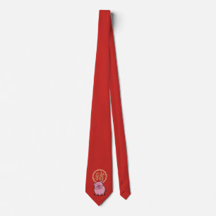 Chinese Lunar New Year of the Pig Red Lucky Money Neck Tie
