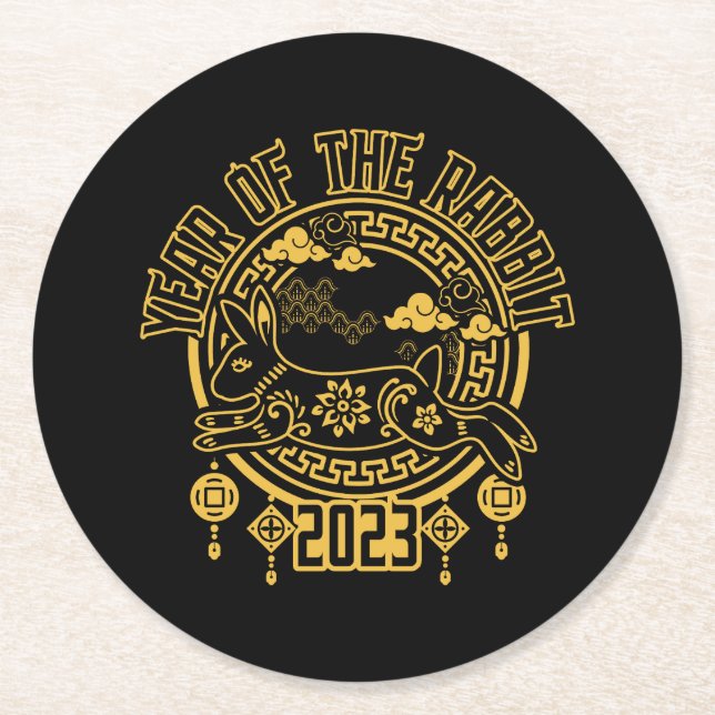 Chinese Lunar New Year of the Rabbit Round Paper Coaster (Front)