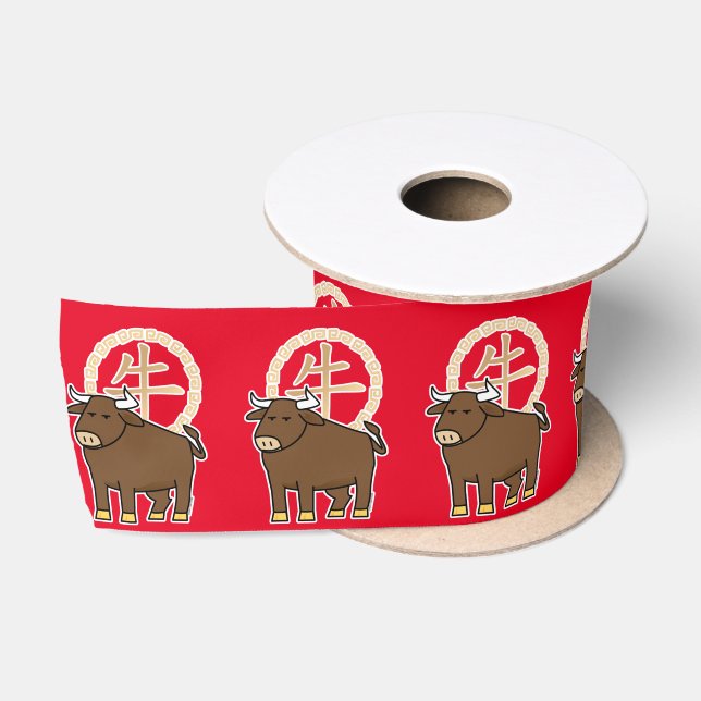 Chinese lunar New Year Ox bull lucky money Satin Ribbon (Spool)
