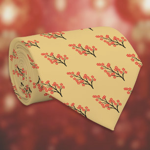 Chinese Lunar New Year Plum Blossom 5 Blessings Neck Tie