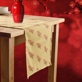 Chinese Lunar New Year Plum Blossom 5 Blessings Short Table Runner