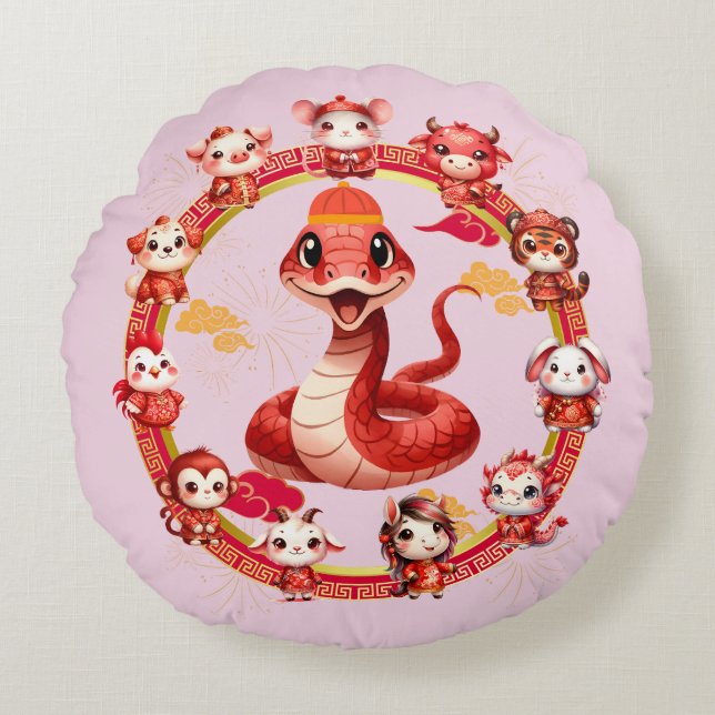 Chinese Lunar New Year Snake Design 2 Round Pillow (Front)