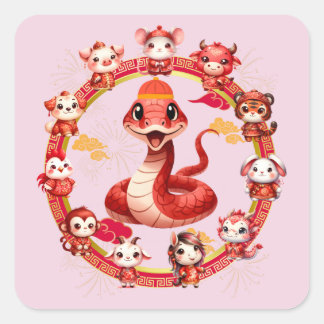 Chinese Lunar New Year Snake Design 2 Square Sticker