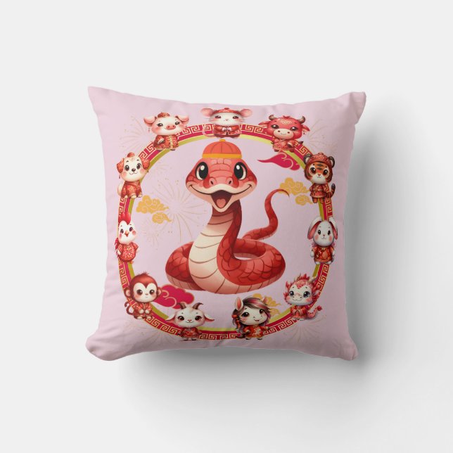 Chinese Lunar New Year Snake Design 2 Throw Pillow (Front)