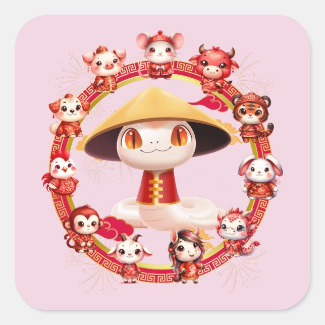 Chinese Lunar New Year Snake Design 3 Square Sticker (Front)