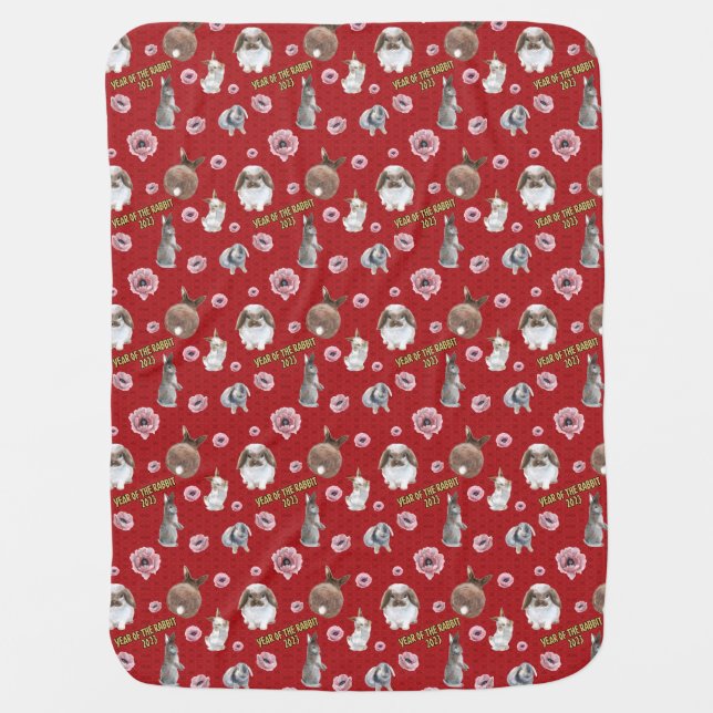 Chinese Lunar Year of the Rabbit 2023 Pattern Baby Blanket (Front)