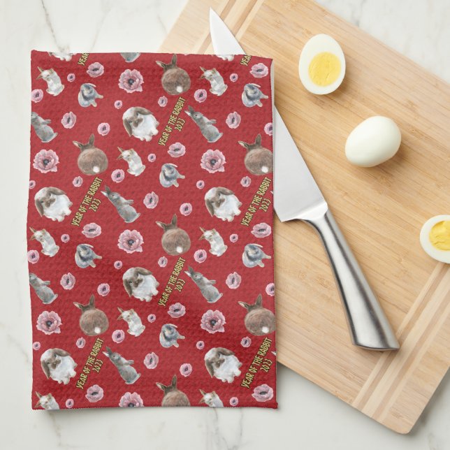 Chinese Lunar Year of the Rabbit 2023 Pattern Kitchen Towel (Quarter Fold)