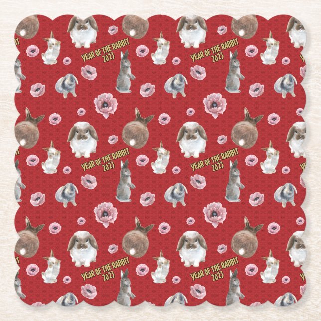 Chinese Lunar Year of the Rabbit 2023 Pattern Paper Coaster (Front)
