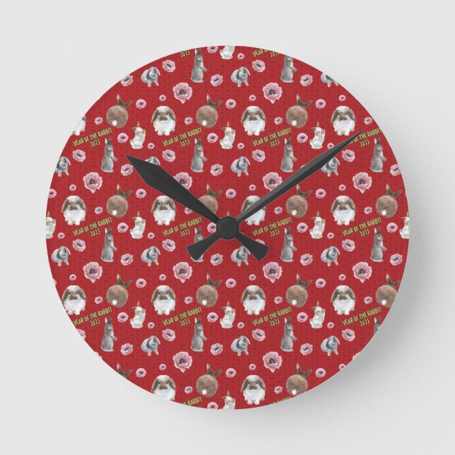 Chinese Lunar Year of the Rabbit 2023 Pattern Round Clock (Front)