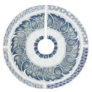 Chinese Medallion: Indigo Blue Chinoiserie Brushed Polyester Tree Skirt