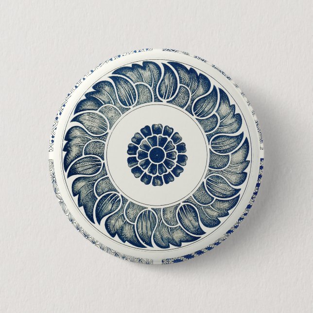 Chinese Medallion: Indigo Blue Chinoiserie Button (Front)
