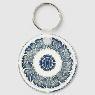 Chinese Medallion: Indigo Blue Chinoiserie Keychain
