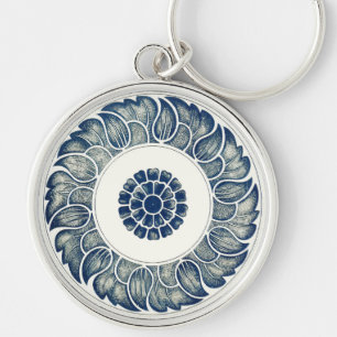 Chinese Medallion: Indigo Blue Chinoiserie Keychain