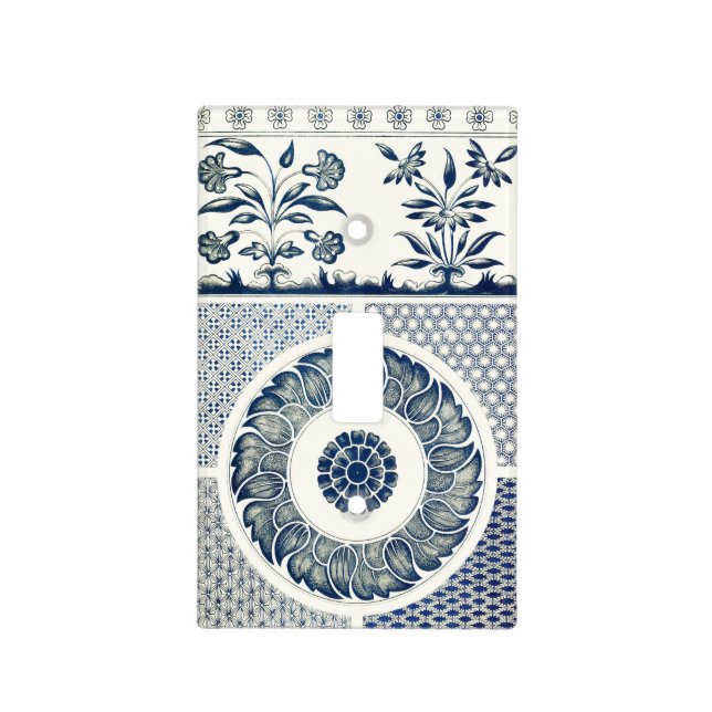 Chinese Medallion: Indigo Blue Chinoiserie Light Switch Cover (Front)