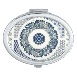 Chinese Medallion: Indigo Blue Chinoiserie Mirror For Makeup