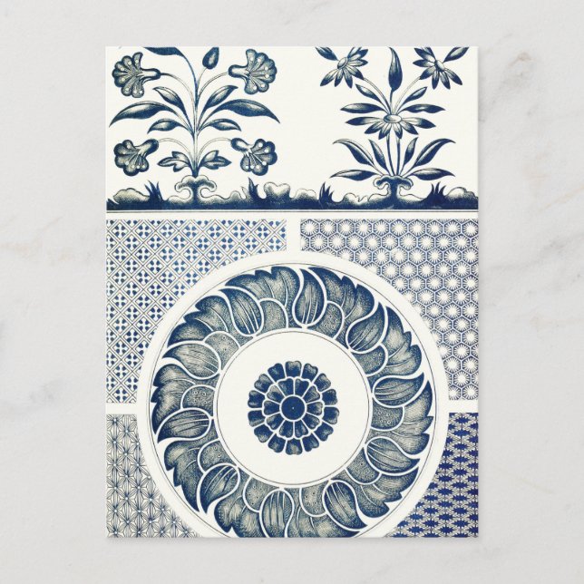 Chinese Medallion: Indigo Blue Chinoiserie Postcard (Front)