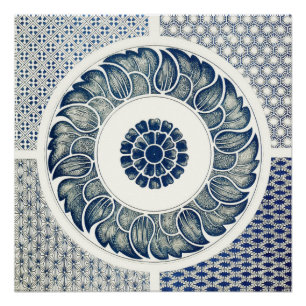 Chinese Medallion: Indigo Blue Chinoiserie Poster