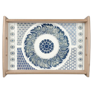 Chinese Medallion: Indigo Blue Chinoiserie Serving Tray