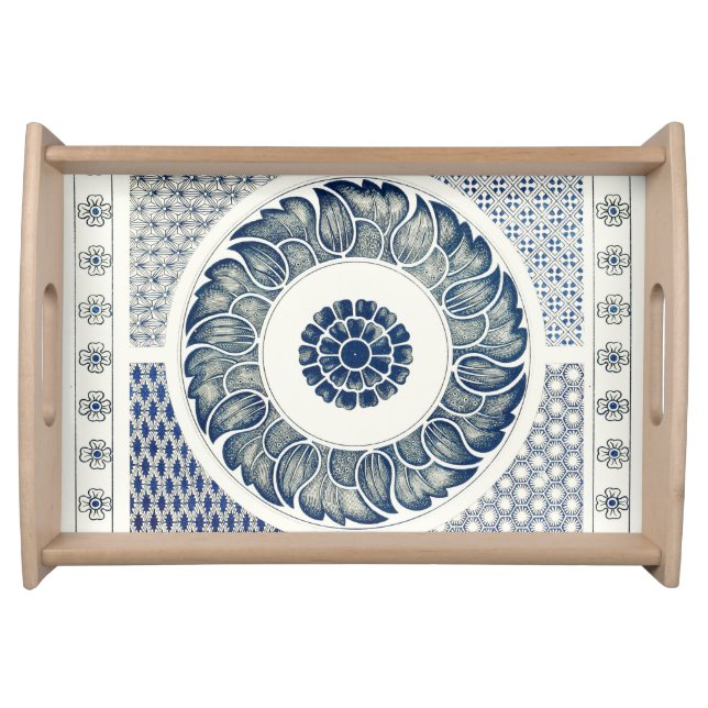 Chinese Medallion: Indigo Blue Chinoiserie Serving Tray (Front)