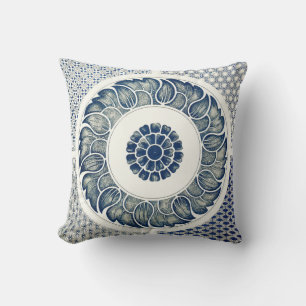 Chinese Medallion: Indigo Blue Chinoiserie Throw Pillow