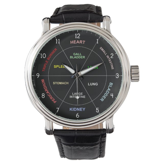 Chinese Medicine TCM Body Organs Clock in Black Watch (Front)