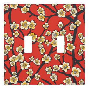Chinese Meihua White Plum Blossom Crimson Pattern Light Switch Cover